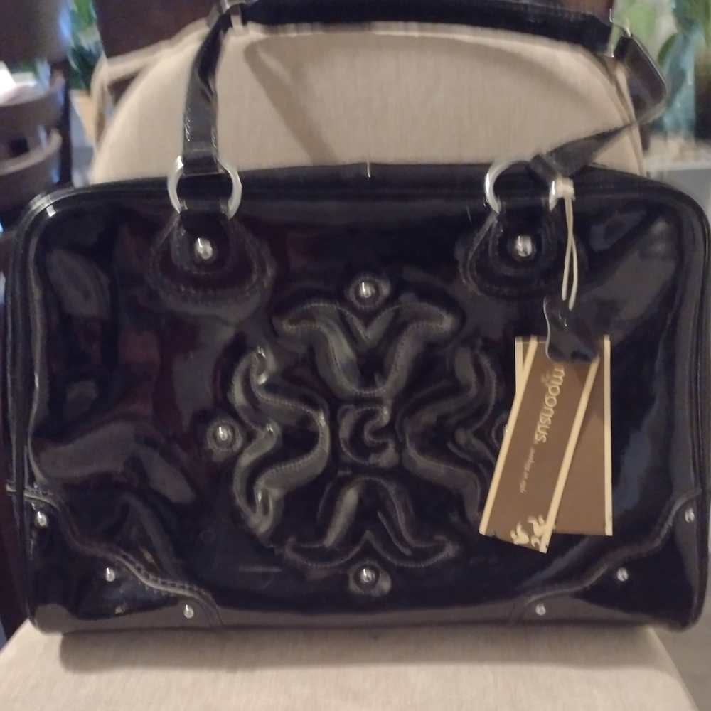 NEW Moonsus Designer Black Vinyl Laptop Bag